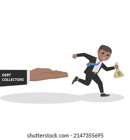 businessman african run away from debt collectors design character on white background