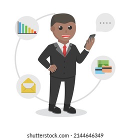 businessman african work with gadget design character on white background