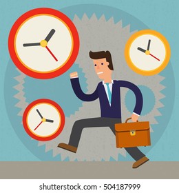 Businessman Against Time Character Cartoon Illustration