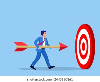 Businessman aim arrow to target. Goal setting. Smart goal. Business target concept. Achievement and success. Vector illustration in flat style