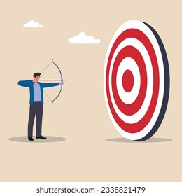 Businessman aiming bows on targets. Aiming for targets or goal, skillful professional to achieve success in work and career concept. 