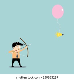 businessman aiming at idea with bow and arrow 