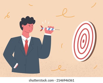 Businessman aiming with spear in hand looking at target