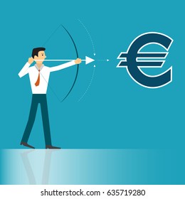 businessman is aiming to success financially european euro. business concept illustration.