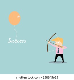 businessman aiming at success job with bow and arrow 