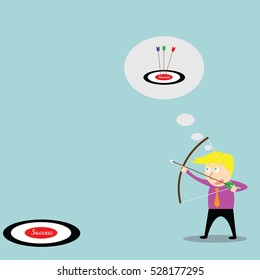 businessman aiming at success job with bow and arrow