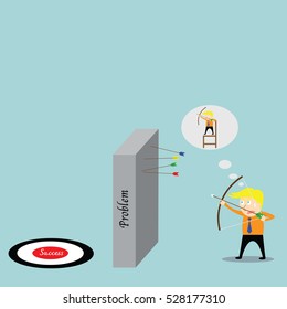 businessman aiming at success job with bow and arrow