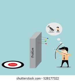 businessman aiming at success job with bow and arrow