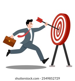 Businessman aiming for success with target and arrow