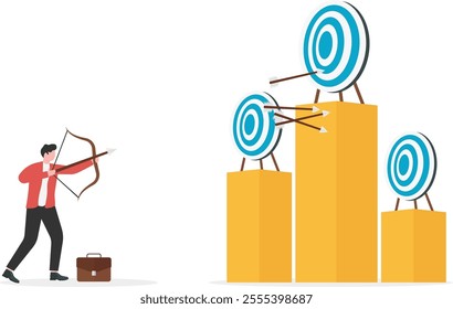 Businessman aiming the target with an arrow. Focus on target vector illustration

