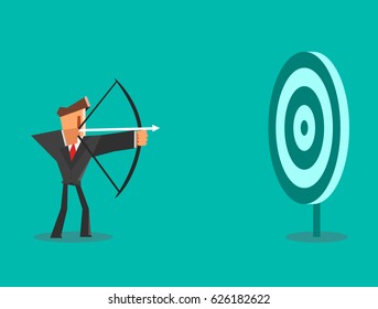 Businessman aiming target. Business concept. Vector illustration
