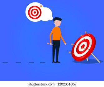 Businessman aiming the target. Man reaches the goal. Targeting vector illustration
