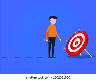 Businessman aiming the target. Man reaches the goal. Targeting vector illustration