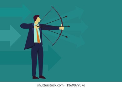 Businessman aiming target with three arrows