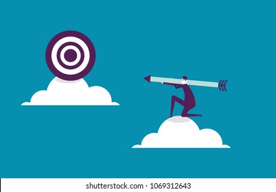 Businessman aiming target. Vector illustration strategy business concept.