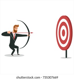 Businessman aiming target. in white background. Illustration Vector Template