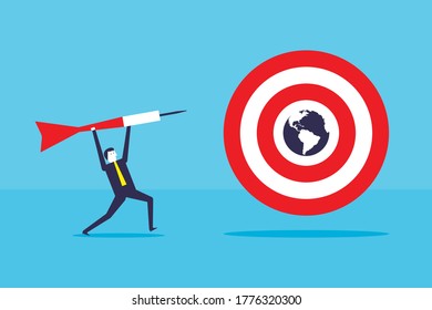 Businessman aiming world target. Vector design