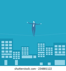 Businessman alancing on the rope