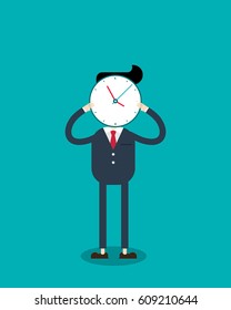 Businessman with alarm clock on head, Business concept.