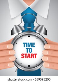 Businessman and alarm clock, Time to Start concept vector illustration