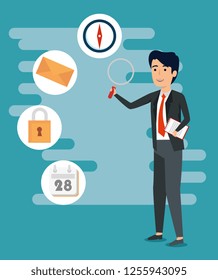 businessman with analusis strategy documents information