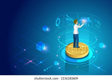 Businessman analysing virtual growth graph network connecting on investment platform with secure financial technology. Financial, banking, block chain technology with cyber security protection.