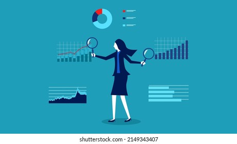 Businessman analysis. business holding magnifying glass to analyze graphs and charts Copy