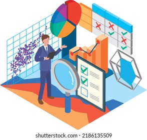 Businessman and analysis chart image illustration