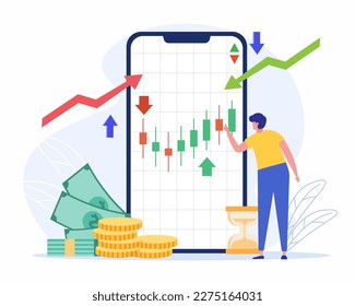 businessman analysis stock market on mobilephone, choice buy or sell, Stock market and trade exchange concept.