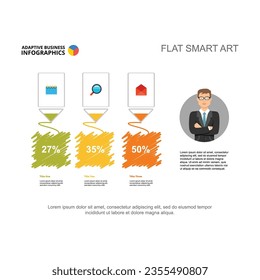 Businessman with analytics or statistics vector illustration. Cartoon drawing of business infographic, advertisement, brochure. Strategy, development concept for business report or presentation slide