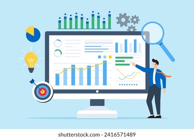 Businessman analyze data on monitor screen