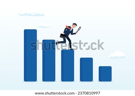 Businessman analyze declining bar graph and chart, business decline, loss or profit reduction, investment forecast of economic recession, negative return, price drop or financial downturn (Vector)