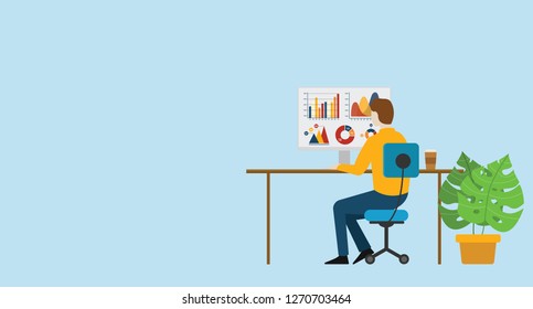 businessman analyze finance data graph investment on monitor report - vector illustration