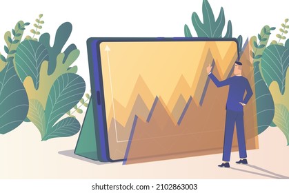 Businessman analyzes data on a graph on a pad. Business analysis