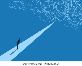 Businessman analyzes problems and chaos