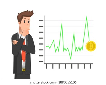 A businessman is analyzing bitcoin fluctuations