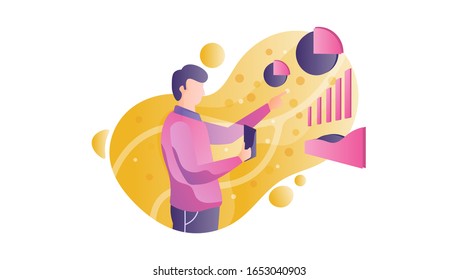 un hombre de negocios analizando gráficos. concepto de análisis de datos. infográfico. Se puede utilizar para, páginas de inicio, plantillas, UI, web.