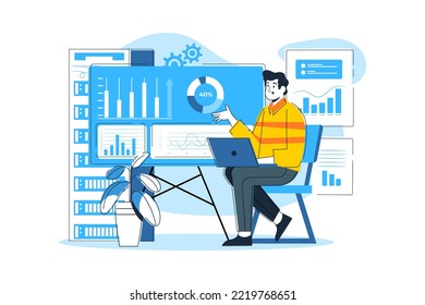 Empresario analizando datos Concepto de ilustración sobre fondo blanco