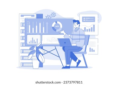 Businessman Analyzing Data Illustration concept. A flat illustration isolated on white background