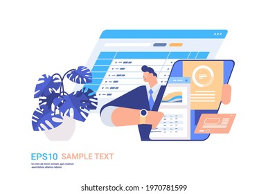 businessman analyzing data on tablet pc screen working process concept horizontal portrait