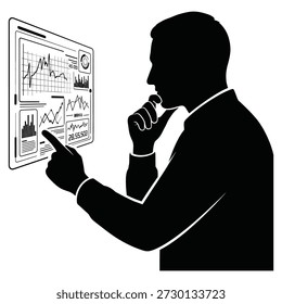 Businessman analyzing financial data on digital tablet with various charts and graphs