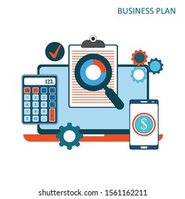 Businessman analyzing financial document using magnifying glass top view. Paper sheet, finance account.