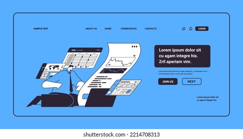 Geschäftsleute, die Finanzstatistiken über Diagramme und Grafiken analysieren, Geschäftsanalytiker berichten horizontal