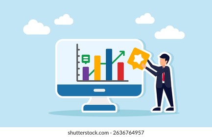 Businessman analyzing project data report with graph on monitor