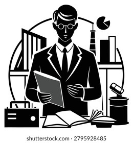 Businessman analyzing reports and data in professional setting with businessman