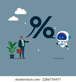 Businessman and android talking about the commission percentage. Flat vector illustration