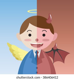 businessman with angel form and devil form cartoon vector