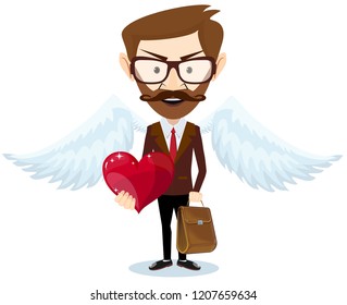 Businessman angel and Red Heart, Vector Illustration