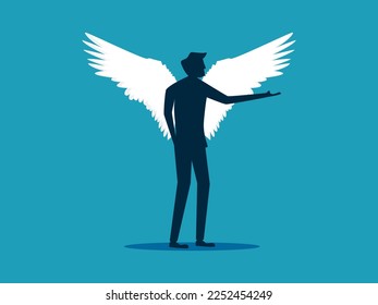 Businessman with angel wings. Getting more power. expertise vector