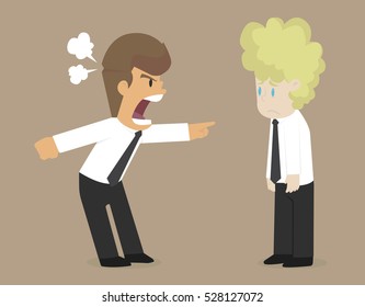 businessman angry co workers, yell friends no teamwork. vector